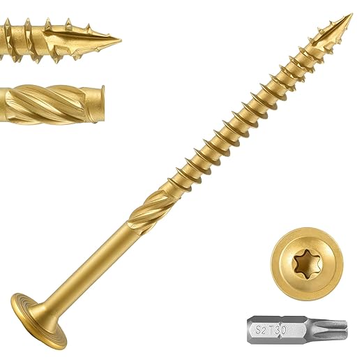 Lag Screws #14 x 8 Inch, (1lb, 11pcs) Heavy Duty Construction Structural Exterior Wood Timber Screws, Torx Drive Washer Head Rust Resistant Golden Epoxy Coated, with T30 Star Bit