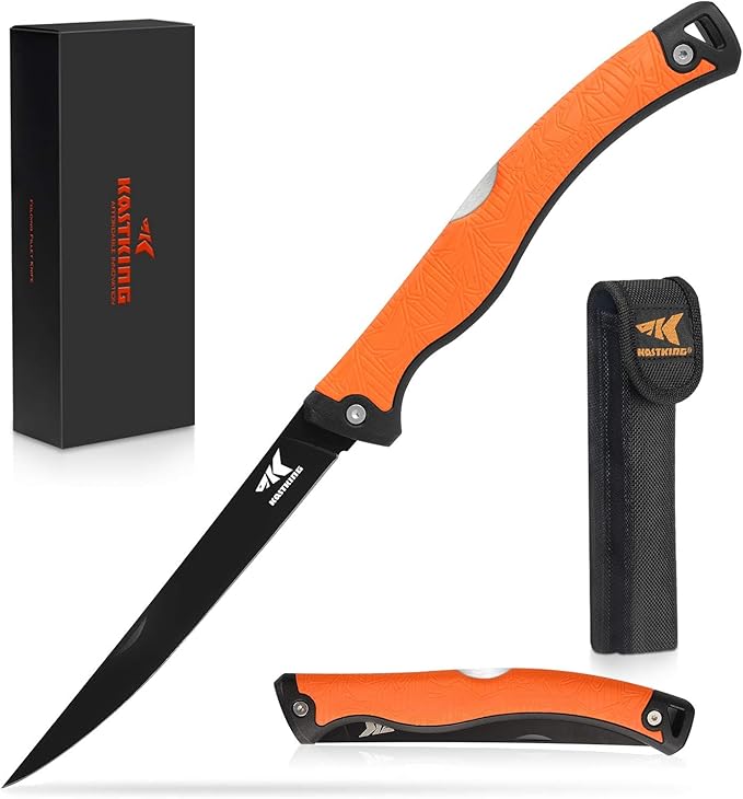 KastKing Folding Fillet/Fishing/Camping/Hunting Knife, Razor Sharp G4116 German Stainless-Steel Blade, Non-Slip Handles, 13 쩍 inch overall Length, only 7 쩍 inch folded, Includes Sheath