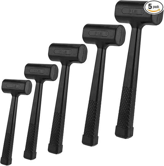 5 Pieces Deadblow Hammer Set, 0.5LB, 1LB, 1.5Lbs, 2LB, 3Lbs Rubber Mallet, Rubber Hammer with Checkered Grip, Spark and Rebound Resistant Hammers