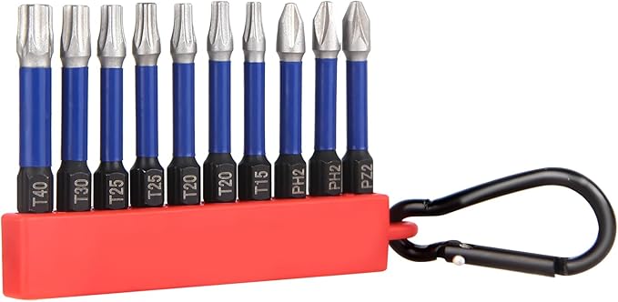 HPHOPE Professional Shockwave Screwdriver Bit Set 10-Piece ??50mm Torx, Pozi, Phillips, Hexagon Bits with Key Ring