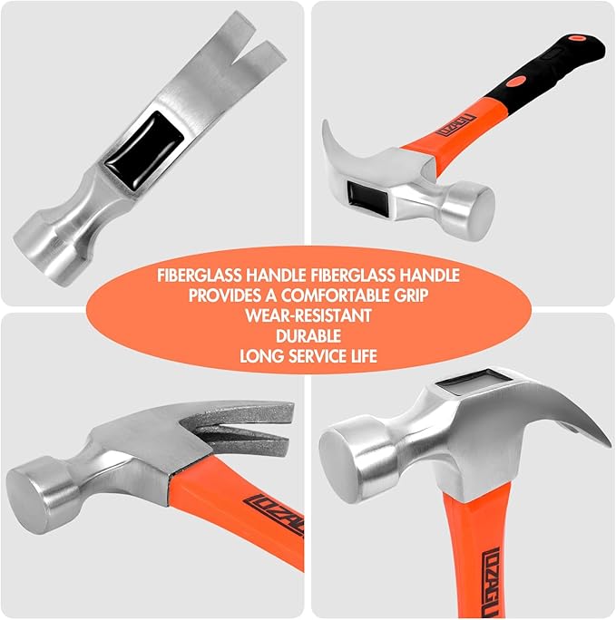 5-Piece Hammer Set, 2LB Dead Blow Hammer | 16oz Claw Hammer | 16oz Rubber Mallet | 35mm Double-Faced Soft Mallet | 8oz Small Hammer