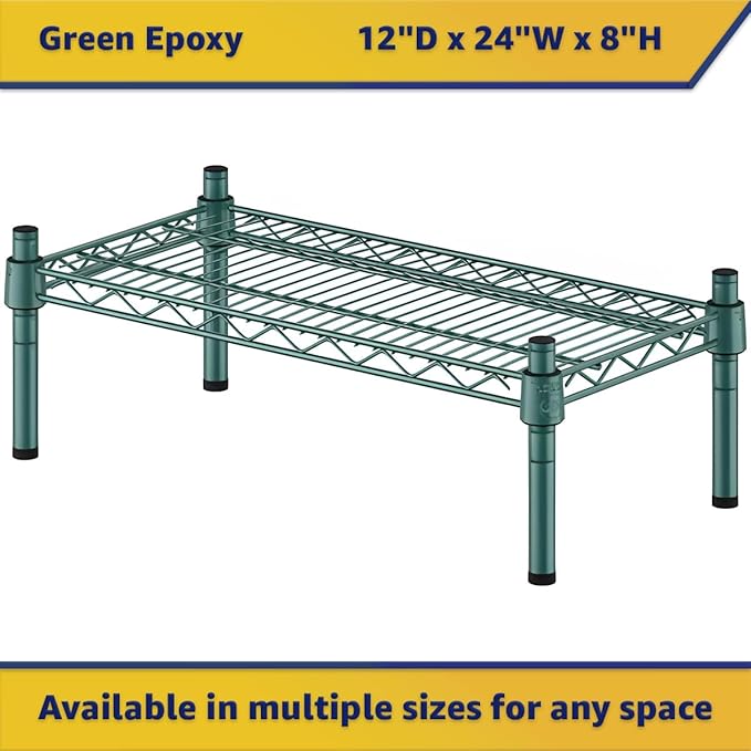 12" x 24" x 8" Green Epoxy Wire Storage Shelf, Dunnage Rack, Commercial 1 Tier Small Shelf