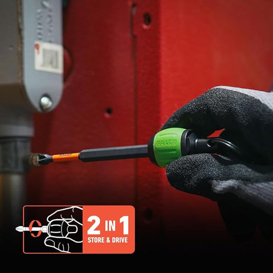 Bit Holder Key Chain Screwdrivers - Railer Heavy Duty 1/4" Hex Soft Ball Grip Bit Holders & Secure Keychain Carabiner. HVAC Tools w/Quick Release For Nut Drivers, Impact Driver & Drill Bits