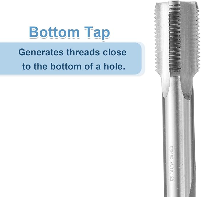 uxcell Hand Bottom Tap 7/8-14 UNF 2B Thread Bottoming Style Threading Taps High Speed Steel HSS6542 Straight Flutes Screw Tapping Tool