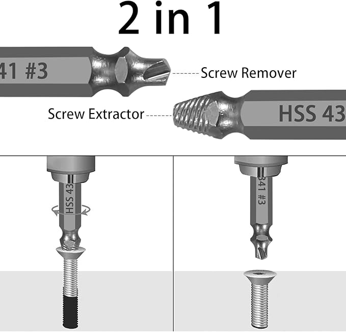 HSS Damaged Screw Extractor Set, 5-Piece Drill Bit Kit for Stripped Screws and Bolts, Grey