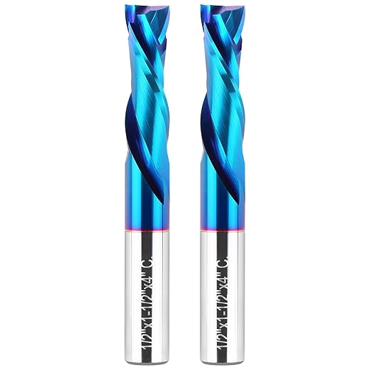 2PCS Spiral Router Bits Up Down Compression Bit 1/2" Cutting Diameter with Nano Blue Coated, 1/2" Shank Solid Carbide CNC End Mill for Wood Carving Engraver Milling Cutters (Extra Long 4??