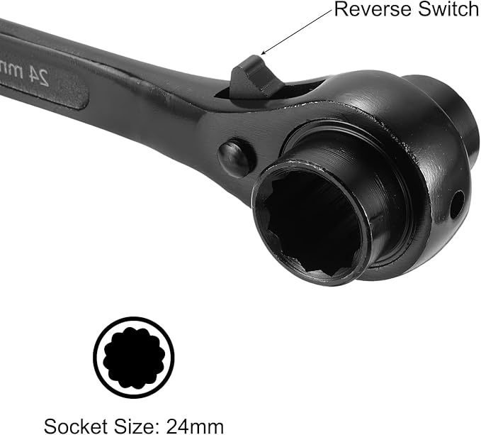 uxcell 22 x 24mm 12-Point Scaffold Podger Ratchet Spanner Ratcheting Socket Wrench Tool (Black) 2pcs