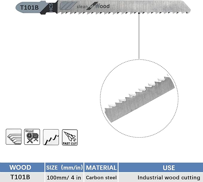 TAROSE 20-Piece T101B 4 Inch 10 TPI Assorted T-Shank Jig Saw Blades Set for Clean Cutting Wood