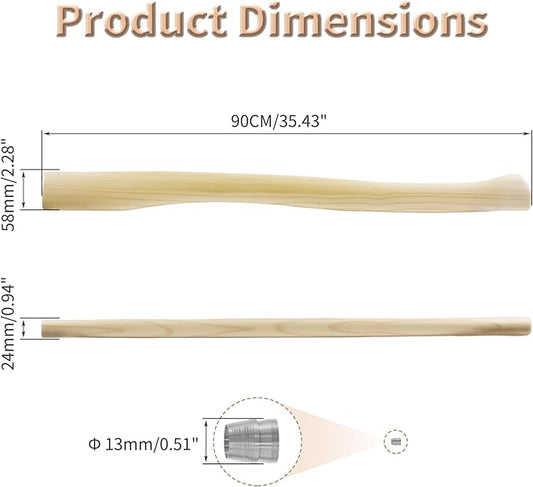 2 pcs Premium Toon Wood Hammer Handle Replacement 90cm Long Wood Tool Handle,Ball Peen Hammer Handles with a Steel Wedges Suitable for Small Hammers or Axes with 58×24mm Tenons