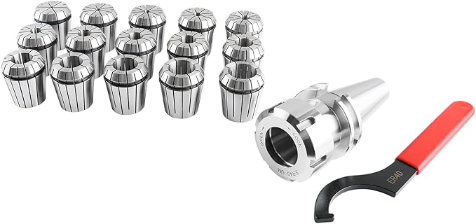 Accusize Industrial Tools Cat40 Shank and 15 Pc Er40 Collet Set with Wrench in Fitted Strong Box, 1/8 to 1 inch, Ct40-Er40