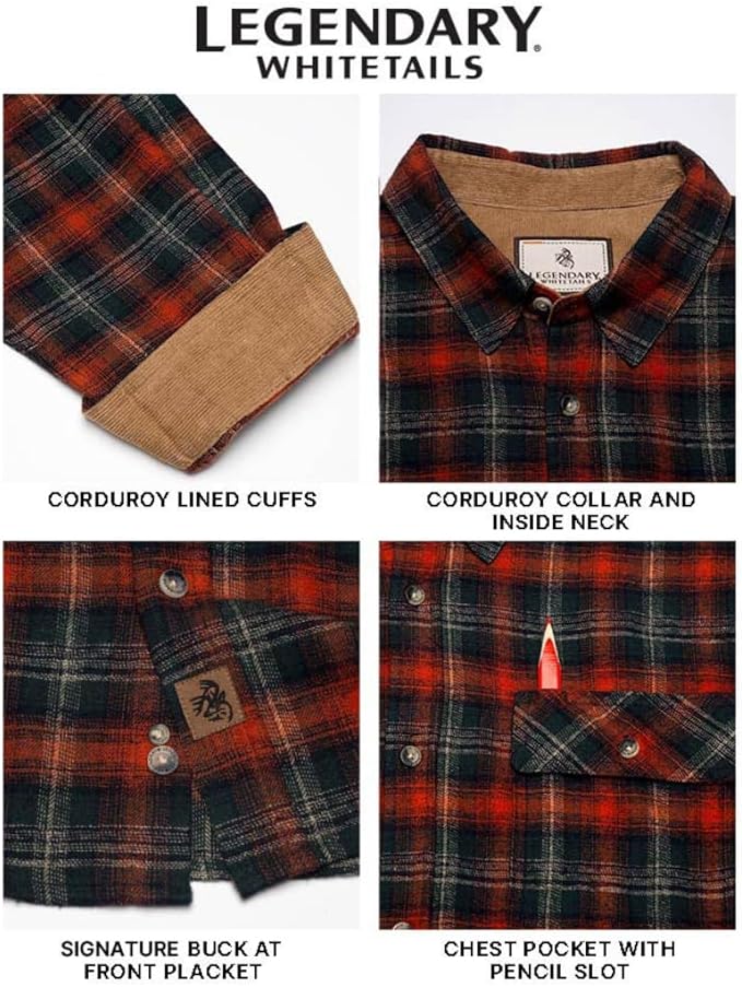 Legendary Whitetails Men's Flannel Shirt Long Sleeve Button Down 100% Cotton