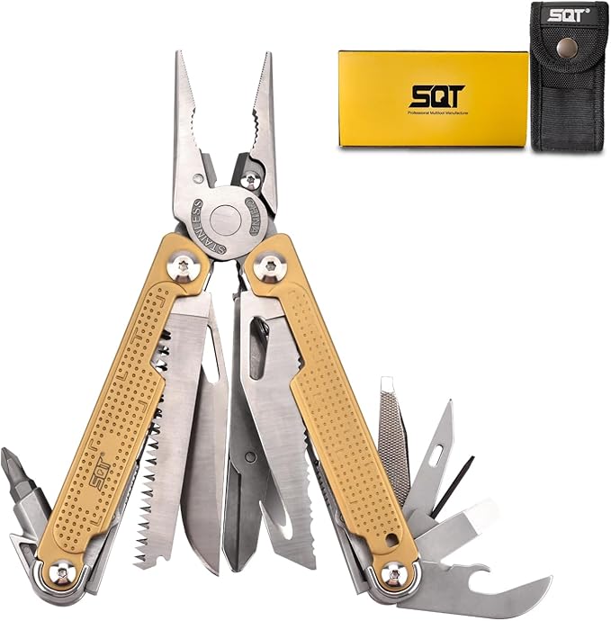 SQT Multitool, Gifts for Men, Foldable & Self-Locking, Professional Multitool for DIY, Outdoor Camping, and Home Repairs... (SQT2048-Glod)