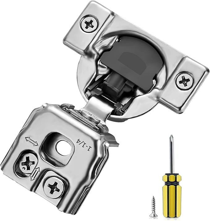 Ravinte 2 Pack 1 Pair 1-1/4 inch Overlay Soft Close Hidden Door Hinge for Kitchen Cabinet Stainless Steel Adjustable Satin Nickel Hardware
