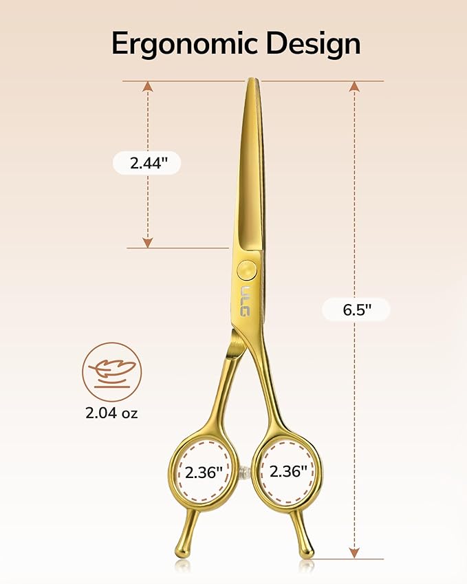 ULG Professional Hair Cutting Scissors 6.5 Inch ??Sharp Barber Shears, Stainless Steel Symmetrical Salon Haircut Scissors for Women, Men, Kids, Gloss Paint Finish, Golden