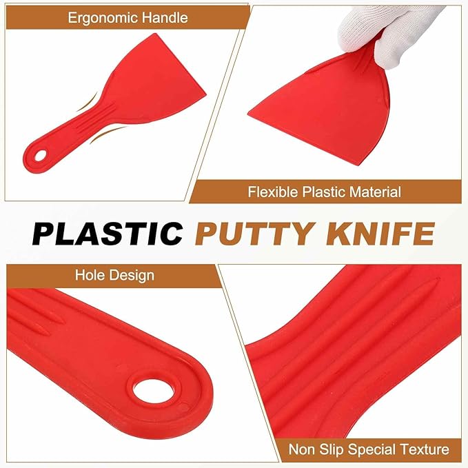 HARFINGTON 10pcs Putty Knife Scraper 4" Width Flexible Plastic Putty Knife Paint Scraper Tool for Taping Drywall Spreading Painting Wall Scratching Red