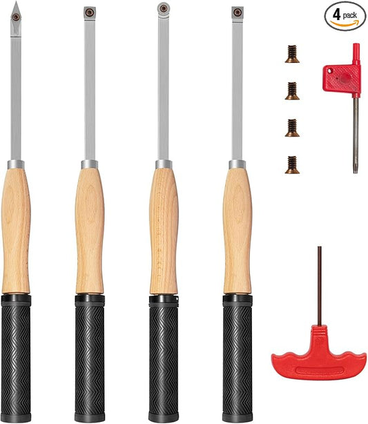 18.3" Full Size Carbide Tip Wood Lathe Turning Tool Kit, Lathe Roughing and Finishing Tool with Diamond Round Square Carbide Inserts for Woodturning 竊?pcs