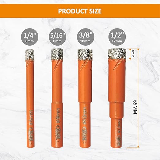 Dry Diamond Drill Bit Set,BGTEC 2pcs 3/8" 10mm Hole Saw for Granite,Marble,Masonry, Concrete, Tile/Ceramic, Glass, Hard Plastic,Vacuum Brazed Diamond Core Drill Bit Kit
