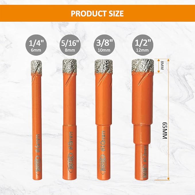 Dry Diamond Drill Bit Set,BGTEC 1pc 3/8" 10mm Hole Saw for Granite,Marble,Masonry, Concrete, Tile/Ceramic, Glass, Hard Plastic,Vacuum Brazed Diamond Core Drill Bit Kit