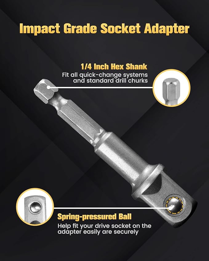 BOEN Impact Grade Socket Adapter Set, 3-PCS Drill Bit Adapter with Bit Holder, Sizes 1/4", 3/8", 1/2", 1/4-Inch SAE Hex Shank, Cr-V, for Cordless Drill & Screwdriver, Power Drill & Driver
