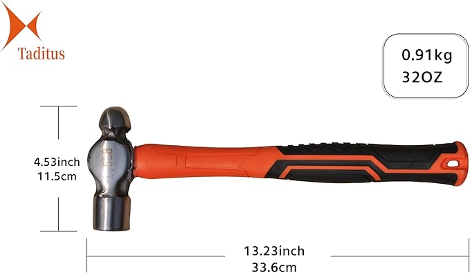 2-Piece Hammer Set, TPR Ball Peen 32 oz and Straight Claw 26 oz Hammers, Black