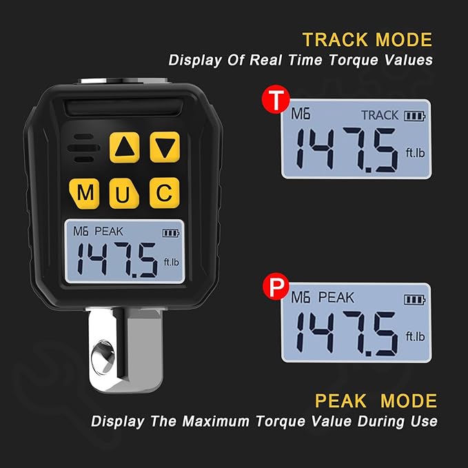 1/2??Drive Digital Torque Adapter, 7.38-147.5 Ft-lb/10-200 Nm Digital Torque Wrench Converter with 3/8" and 1/4" Adapters for Bicycle Motorcycle Car Repair