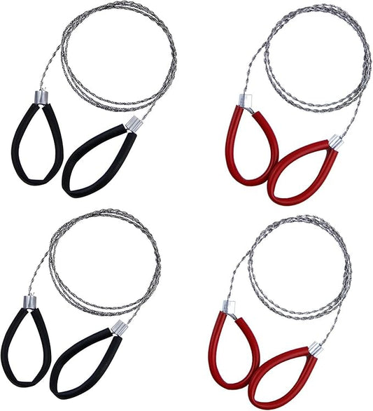 4 Pcs Stainless Steel Cable Saw, Metal Wire Saw Hand Pocket String Rope Saw Emergency Survival Saw PVC Pipe Cable Saw for Wood Camping Hiking Hunting Red and Black 23.62 Inch