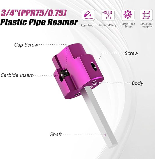 PVC Pipe Reamer Kit 1 PCS 3/4"(PPR75) for SCH 40 CPVC & ABS Plastic Fittings ??Fits 1/2" Drills with 3/8" Hex Shaft ??Ideal for Exhaust, Drain & Water Pipe Cleaning, Durable & Heavyduty