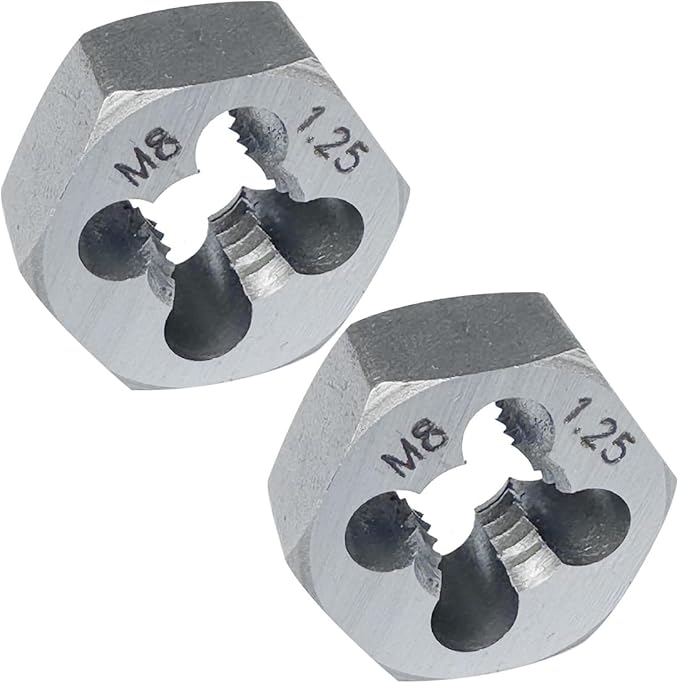 M8 x 1.25 Hex Die 2 Pcs Right Hand Thread Repair Tool Alloy Steel Hexagonal Die for External Thread Cutting and Screw Thread Restoring in Metalworking and Machinery