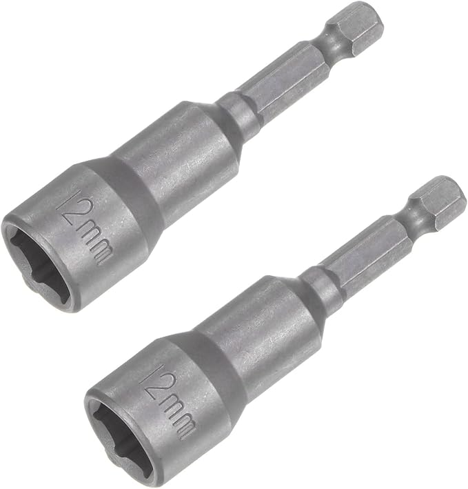 uxcell 12mm Magnetic Hex Socket 65mm/2.56", 1/4" Hex Shank Magnetic Power Nut Driver Set CR-V Quick-Release Extensions for Impact Drill Nut Setters Socket Wrench Screw, 2 Pcs