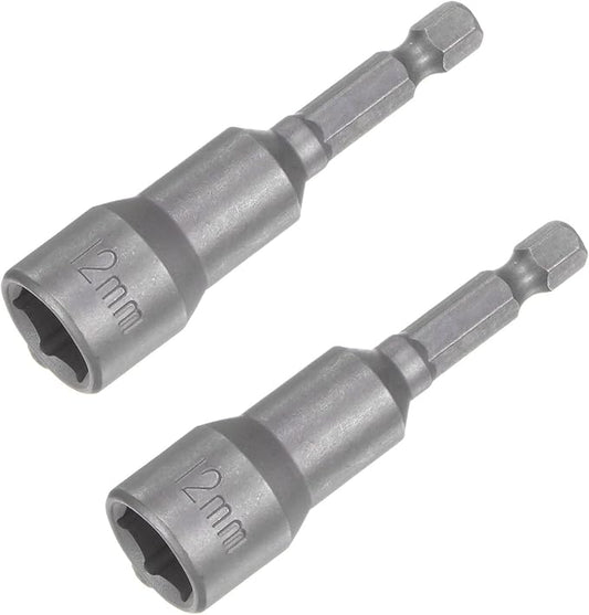 uxcell 12mm Magnetic Hex Socket 65mm/2.56", 1/4" Hex Shank Magnetic Power Nut Driver Set CR-V Quick-Release Extensions for Impact Drill Nut Setters Socket Wrench Screw, 2 Pcs
