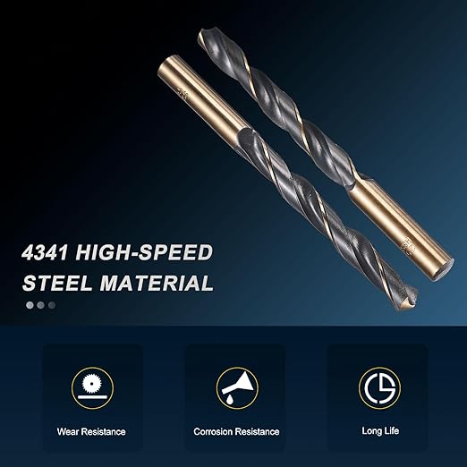 PATIKIL 12.5mm Drill Bit, Jobber Straight Shank 4341 High-Speed Steel 118째 Black and Gold Finish for Medium-Hard Metal Steel Acrylic - 5 Pack