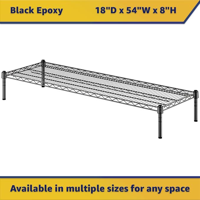 18" x 54" x 8" Black Epoxy Wire Storage Shelf, Dunnage Rack, Commercial 1 Tier Small Shelf