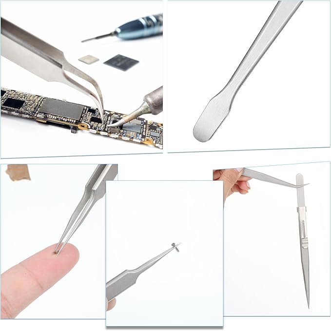Precision Tweezers Set, 5 Pcs Anti-Static Stainless Steel Long Tweezers Thin Soldering Tweezer Curved of Tweezer for Craft, Electronics, Soldering, Jewelry Making, Laboratory Work