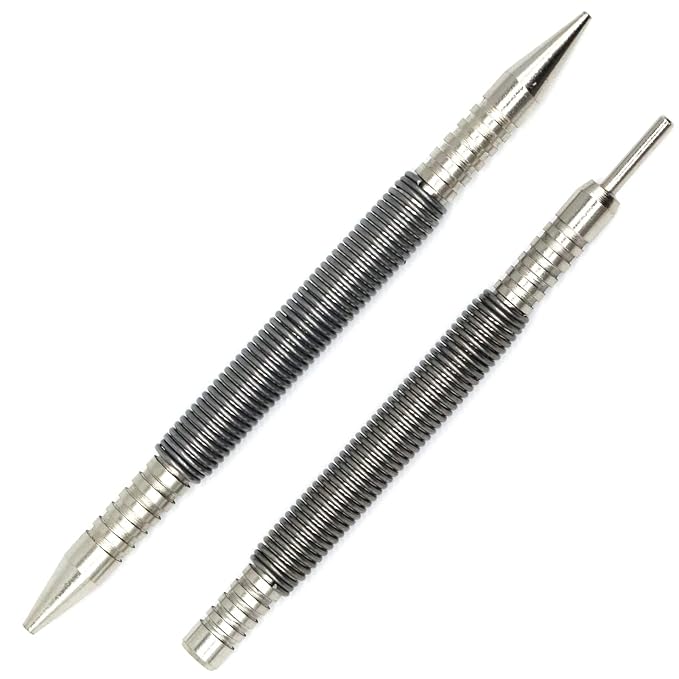 2-Piece Dual Head Nail Setter and Hinge Pin Punch Set, Hammerless 1/32?? 1/16?쿞pring Nail Set, 5000 PSI Striking Force Door Pin Removal Tool