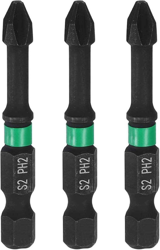 HARFINGTON 3pcs #2 Impact Phillips Screwdriver Bit PH2 1/4" Hex Shank 2" (50mm) Long 0.16" Rod Magnetic Cross Head Drill Bits S2 Steel Industrial Screw Driver for Impact Power Drivers