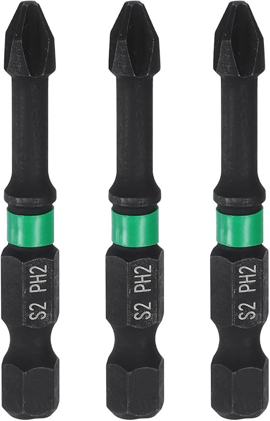 HARFINGTON 3pcs #2 Impact Phillips Screwdriver Bit PH2 1/4" Hex Shank 2" (50mm) Long 0.16" Rod Magnetic Cross Head Drill Bits S2 Steel Industrial Screw Driver for Impact Power Drivers
