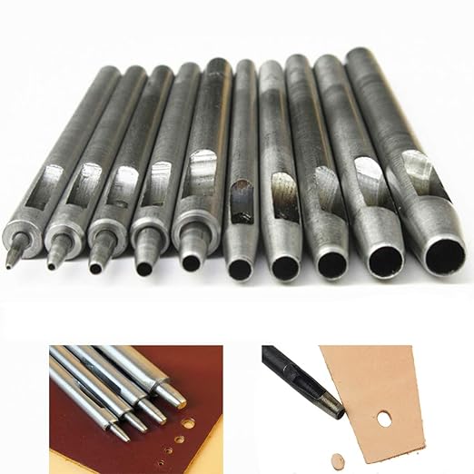 Steel Leather Punch Tool Kit, 10 Sizes (0.5-5.0mm) for Belt, Wallet, Bag, Crafting | Heavy-Duty Hole Puncher Set, Professional Leatherworking Tools for DIY & Repair