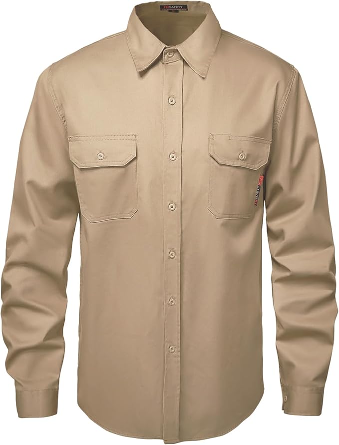 SKSAFETY 7oz FR Shirts for Men, Welding Shirt Hi Vis Flame Resistant 100% Cotton Fire Retardant Longsleeve Shirt CAT2