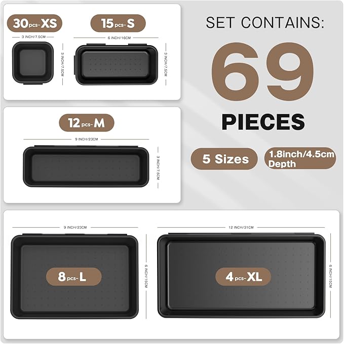 ?륪ore Larger Size?멇-LUGEI??9 PCS-5 Size??Tool Box Organizer Tray Divider Set?륛lack??Desk Drawer Organizer Bin, Garage Organization and Storage Toolbox for Rolling Tool Chest Cart WorkBench Part Widget