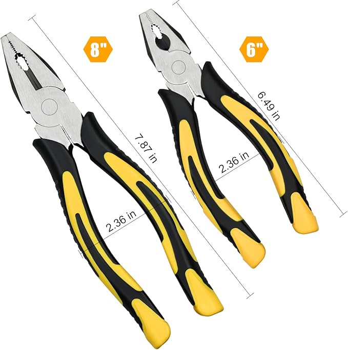 Lineman's Pliers Combination Pliers 6 Inch & 8 Inch Pliers with Wire Cutter竊?Heavy Duty Chrome Vanadium Steel Construction Professional Handle