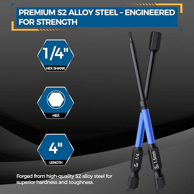 23PCS 4" Hex Bit Set, Metric & SAE Allen Wrench Drill Bit Set, 1/4" Hex Shank S2 Steel Magnetic Allen Key Bits with 60mm Quick Release Bit Extension for Power Drill Screwdriver Impact Driver