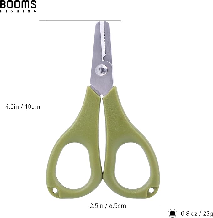 Booms Fishing Fishing Scissors for Braided Line, Fishing Line Cutter Saltwater and Freshwater, Fishing Serrated Shears with Retractor, S01
