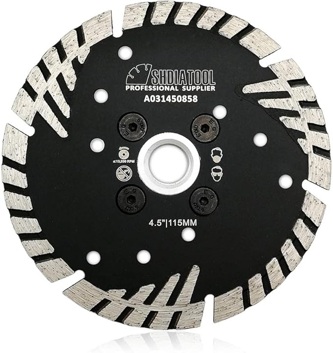 SHDIATOOL Diamond Turbo Blade Dia 4.5 Inch with Slant Protection Teeth Cutting Stone Granite Marble Concrete Brick with 5/8-11 Thread