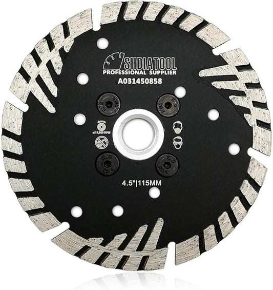 SHDIATOOL Diamond Turbo Blade Dia 4.5 Inch with Slant Protection Teeth Cutting Stone Granite Marble Concrete Brick with 5/8-11 Thread