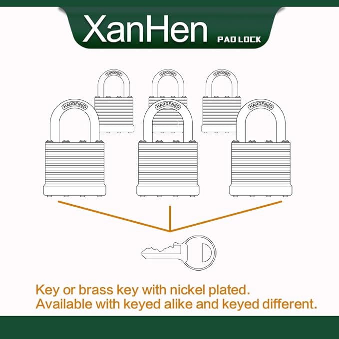 Lock Outdoor Padlocks, Key Lock, Padlocks with Same Key - Laminated Steel Keyed Padlocks with Long Shackle, 48 Pack, for Hasp Latch, Sheds, Fences, Storage Locker, School, Gym