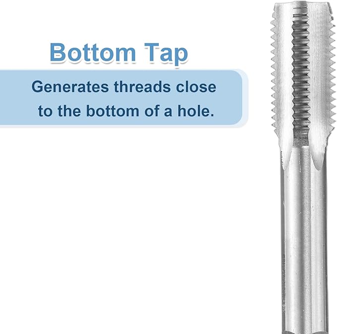 uxcell Hand Bottom Tap 3/4-12 UNS 2B Thread Bottoming Style Threading Taps High Speed Steel HSS6542 Straight Flutes Screw Tapping Tool