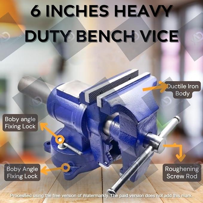 A.D. International 6" Heavy Duty Bench Vise, Double Swivel Rotating Vise Head/Body Rotates 360째,Pipe Vise Bench Vices 30Kn Clamping Force,for Clamping Fixing Equipment Home or Industrial Use