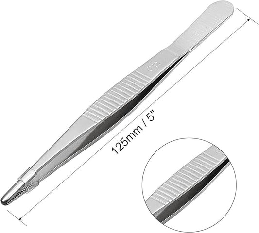uxcell 4 Pcs 5-Inch Stainless Steel Straight Blunt Tweezers with Serrated Tip