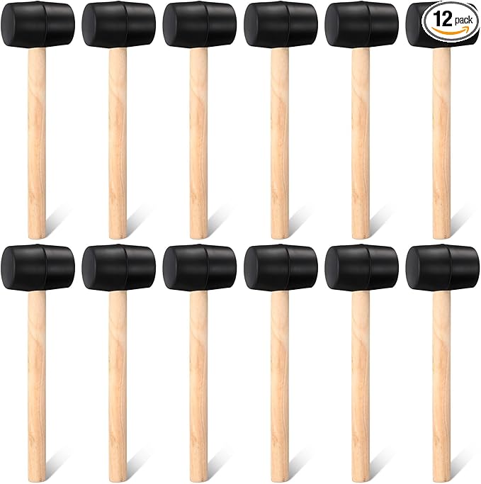 12 Pieces 7 oz Rubber Mallet Hammer with Wood Handle Lightweight Soft Rubber Hammer for DIY Jewelry Leather Crafts Woodworking Camping Flooring Installation, Black