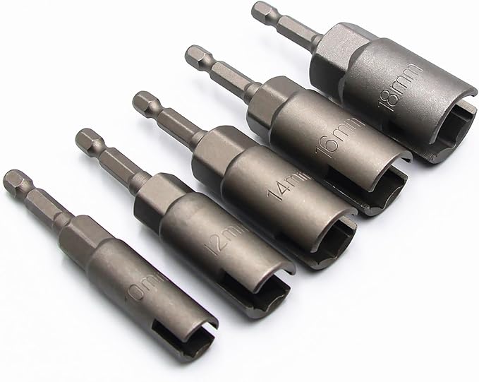 5Pcs 1/4 Inch Power Wing Nut Driver Bits, Hex Shank Nut Driver, Slot Wing Nuts Drill Bit Socket Wrenches Tools for Panel Nuts Screws Eye C-Hook Bolt Q-Hanger (10/12/14/16/18mm)